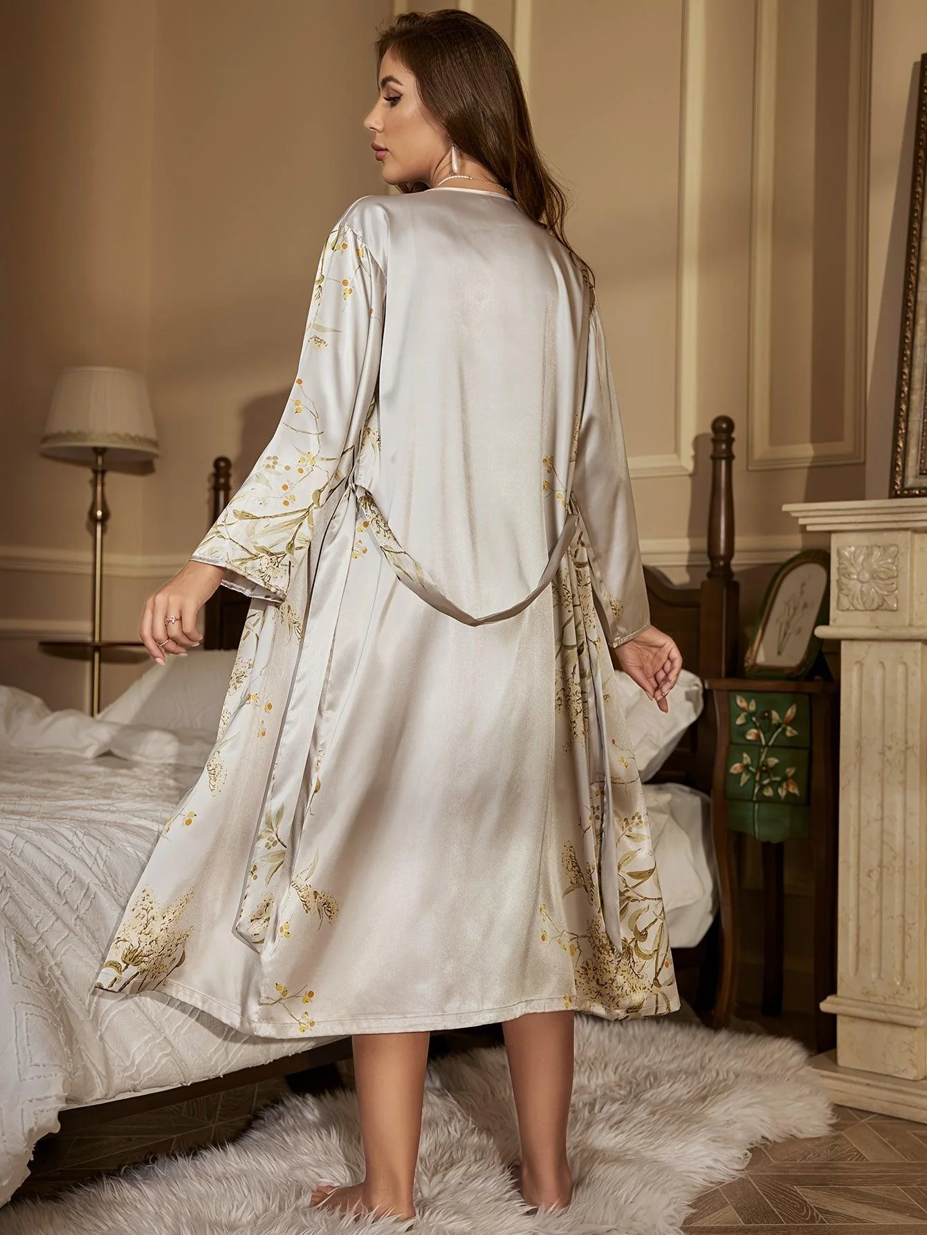 Elegantes Langes Damen Nachthemd Set 2-teilig - Image 14