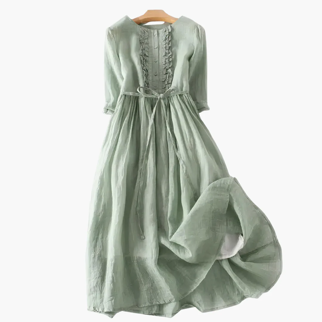 Elegantes langes Kleid für Frauen - Knopfleiste und Bindegürtel - Image 2