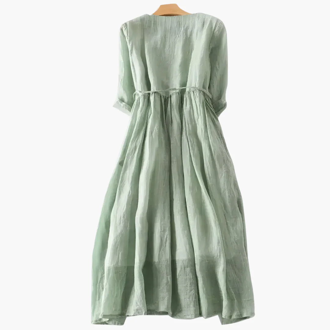 Elegantes langes Kleid für Frauen - Knopfleiste und Bindegürtel - Image 3