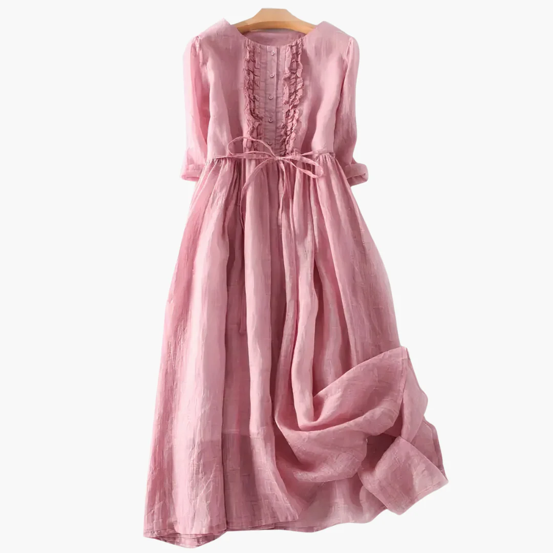 Elegantes langes Kleid für Frauen - Knopfleiste und Bindegürtel - Image 4