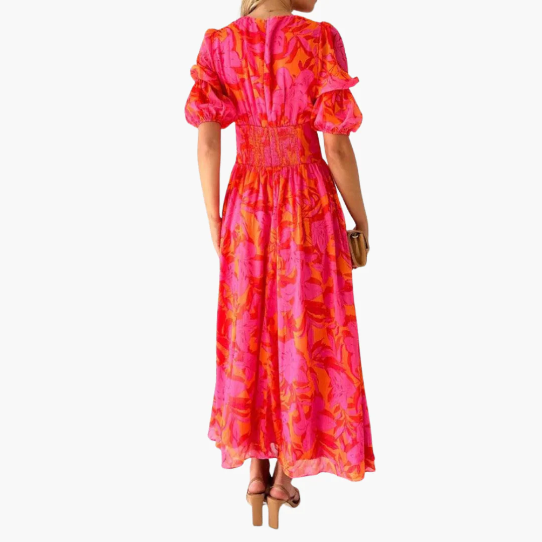 Elegantes Maxikleid für Damen - V-Ausschnitt & Puffärmeln - Image 2