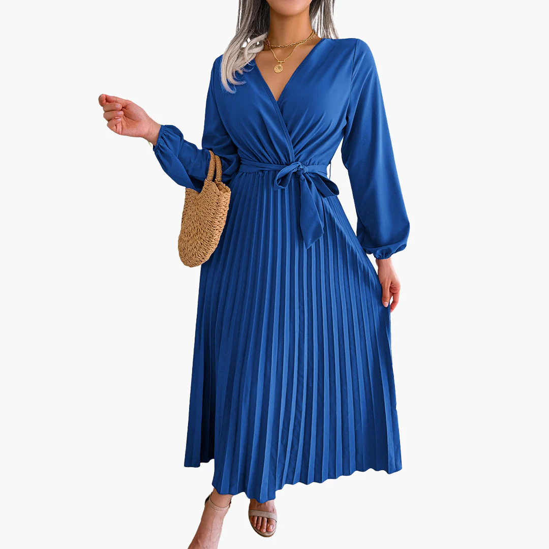 Elegantes Maxikleid mit langen Ärmeln für Damen - Plissee Design - Image 2