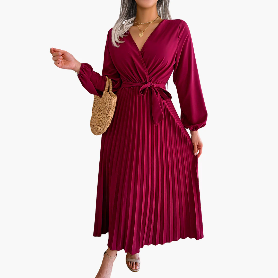 Elegantes Maxikleid mit langen Ärmeln für Damen - Plissee Design - Image 3
