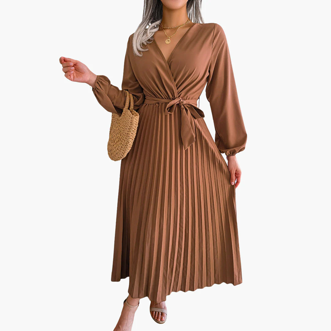 Elegantes Maxikleid mit langen Ärmeln für Damen - Plissee Design - Image 4