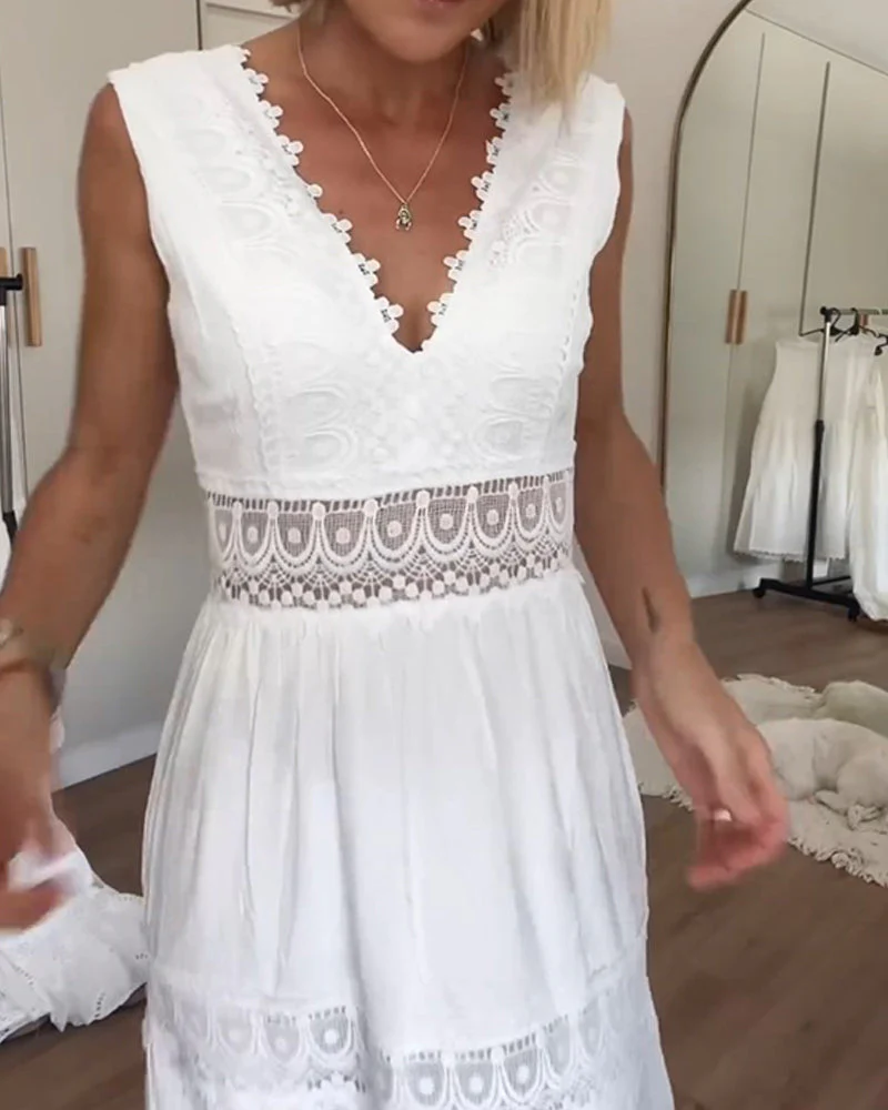 Elegantes Midi Sommerkleid mit Spitze & V-Ausschnitt – Feminin & Luftig - Image 2