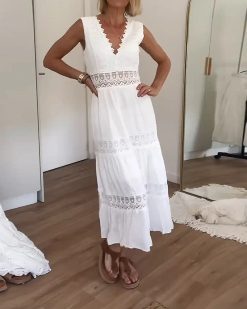 Elegantes Midi Sommerkleid mit Spitze & V-Ausschnitt – Feminin & Luftig - Image 5