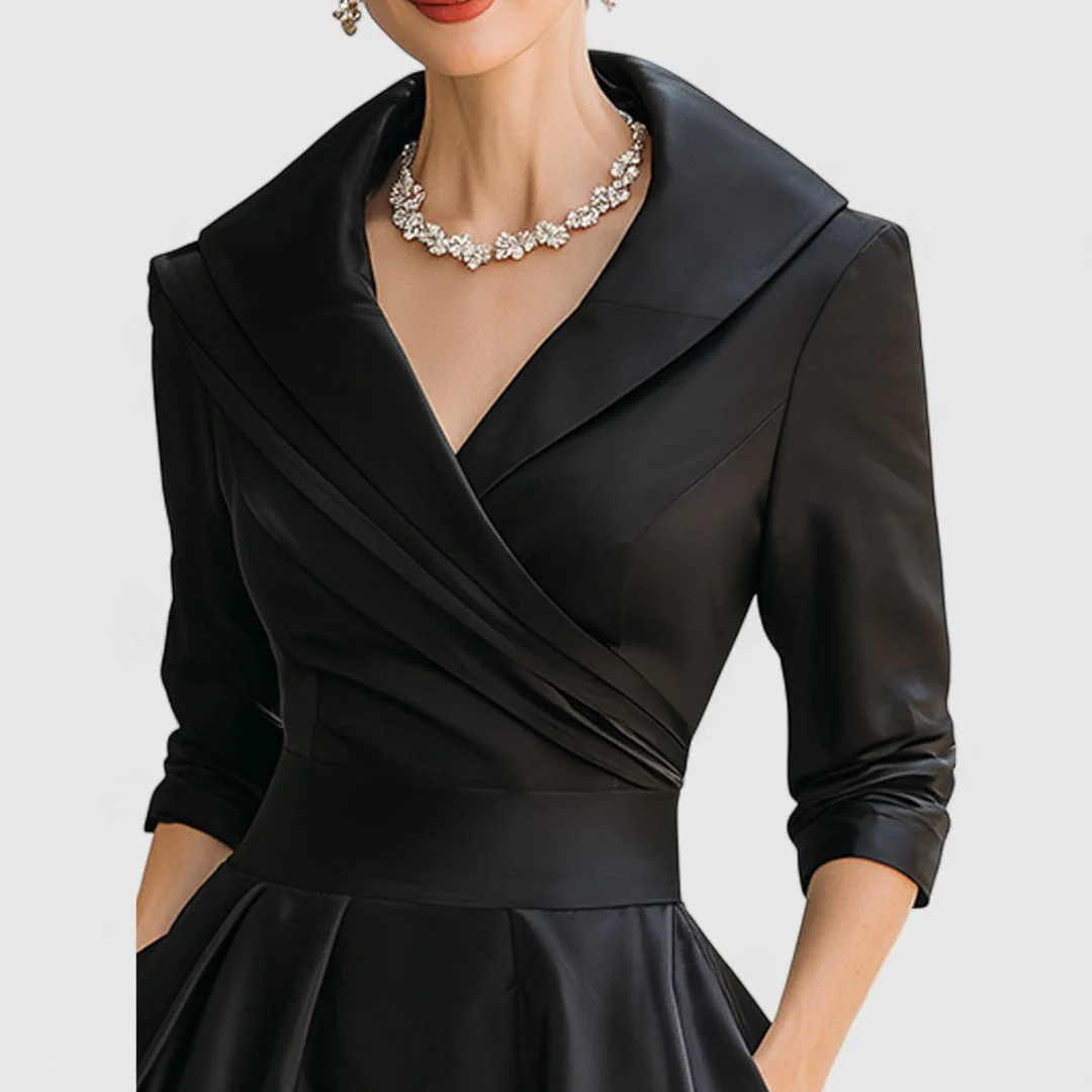 Elegantes Midikleid für Frauen – Femininer V-Ausschnitt, 3/4-Ärmel, zeitloser Stil