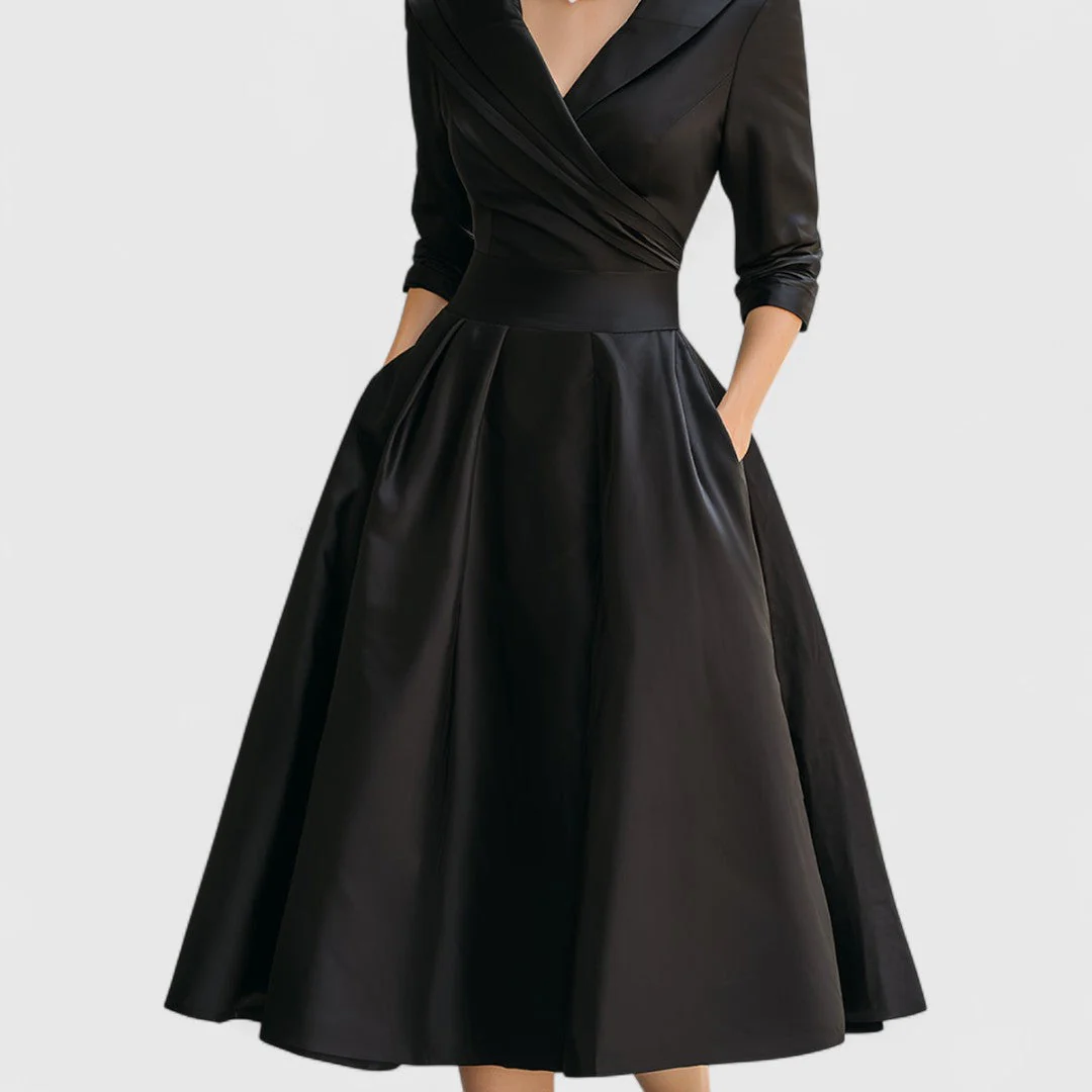 Elegantes Midikleid für Frauen – Femininer V-Ausschnitt, 3/4-Ärmel, zeitloser Stil - Image 2