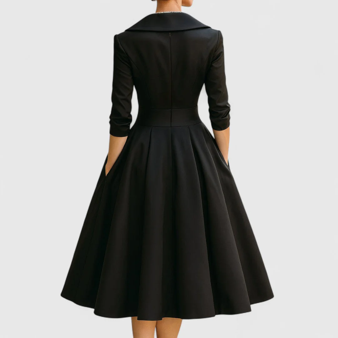 Elegantes Midikleid für Frauen – Femininer V-Ausschnitt, 3/4-Ärmel, zeitloser Stil - Image 3