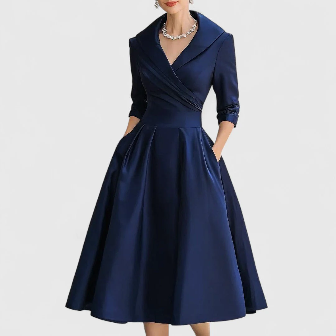 Elegantes Midikleid für Frauen – Femininer V-Ausschnitt, 3/4-Ärmel, zeitloser Stil - Image 4