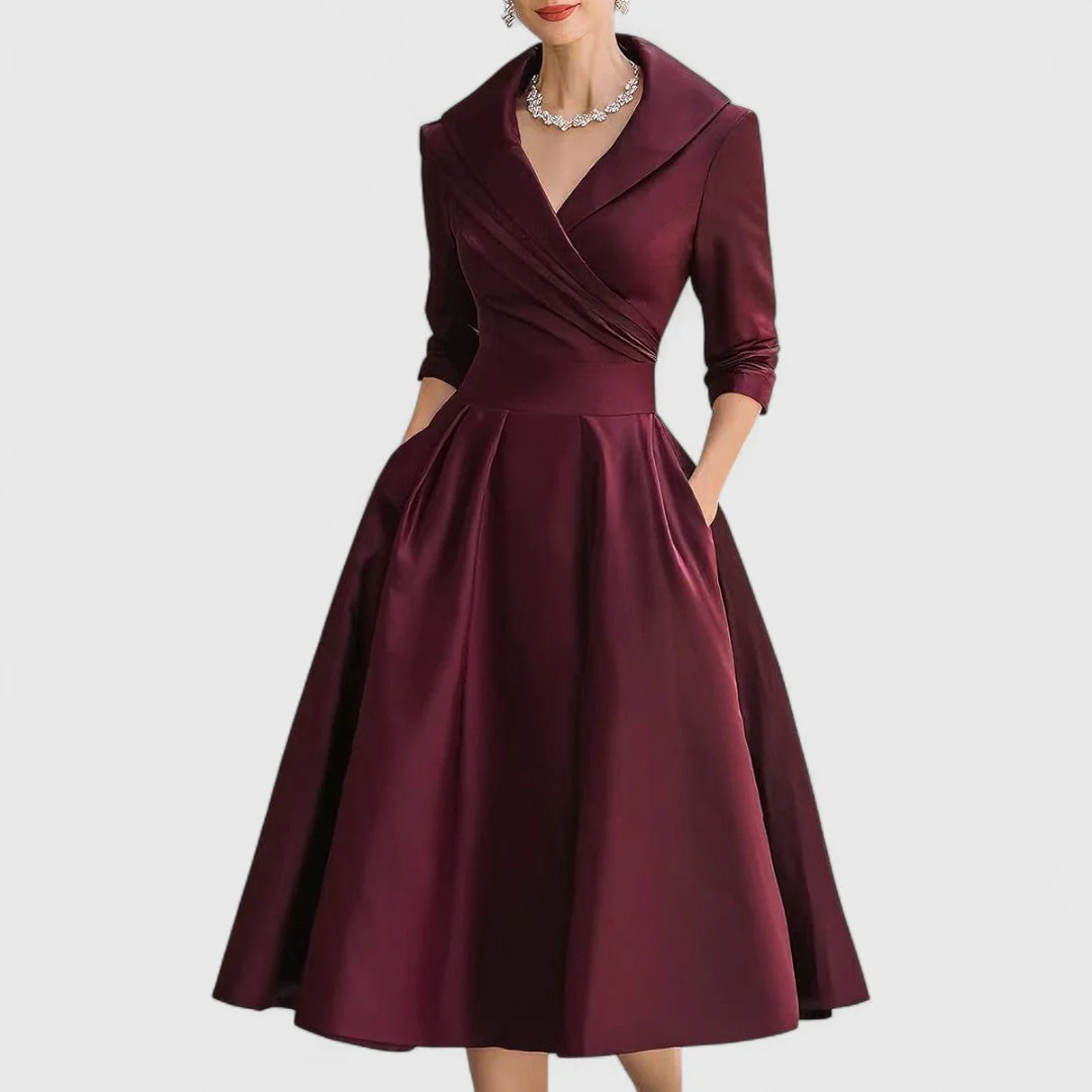 Elegantes Midikleid für Frauen – Femininer V-Ausschnitt, 3/4-Ärmel, zeitloser Stil - Image 5