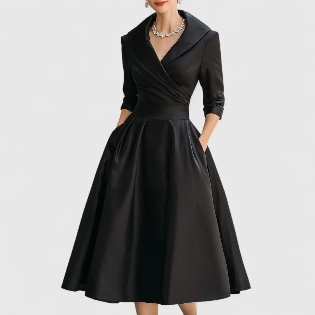 Elegantes Midikleid für Frauen – Femininer V-Ausschnitt, 3/4-Ärmel, zeitloser Stil - Image 6