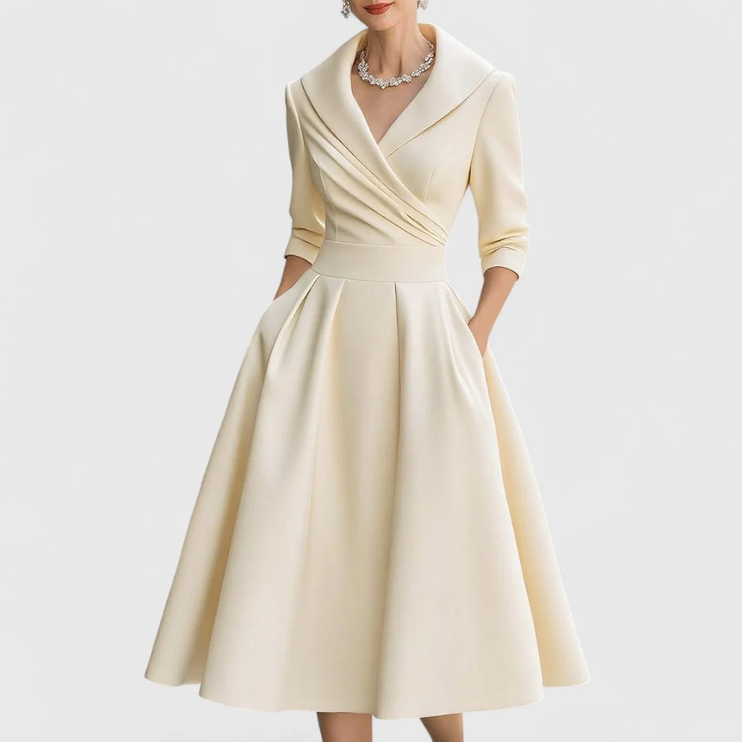 Elegantes Midikleid für Frauen – Femininer V-Ausschnitt, 3/4-Ärmel, zeitloser Stil - Image 7