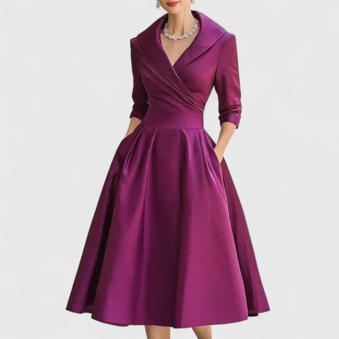Elegantes Midikleid für Frauen – Femininer V-Ausschnitt, 3/4-Ärmel, zeitloser Stil - Image 8