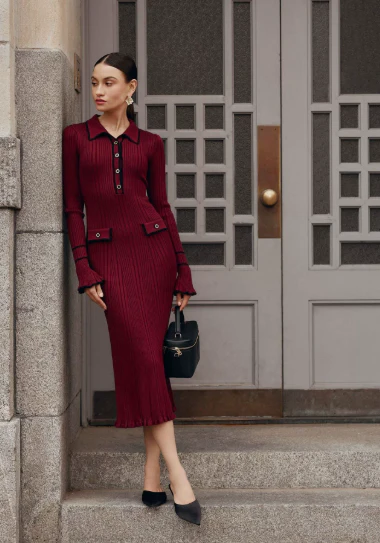 Elegantes Midikleid mit Knopfdetails für Frauen – Zeitloses Design für formelle Anlässe - Image 3