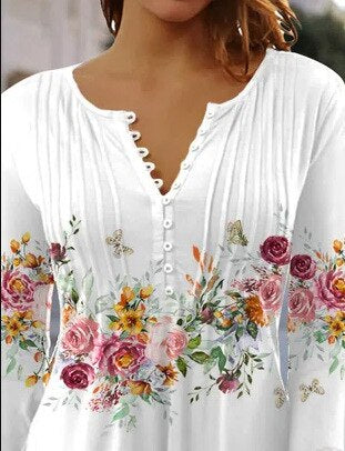Elegantes Oberteil für DamenDamenoberteil mit langen Ärmeln, Knopfleiste, Baumwollmischung - Image 2