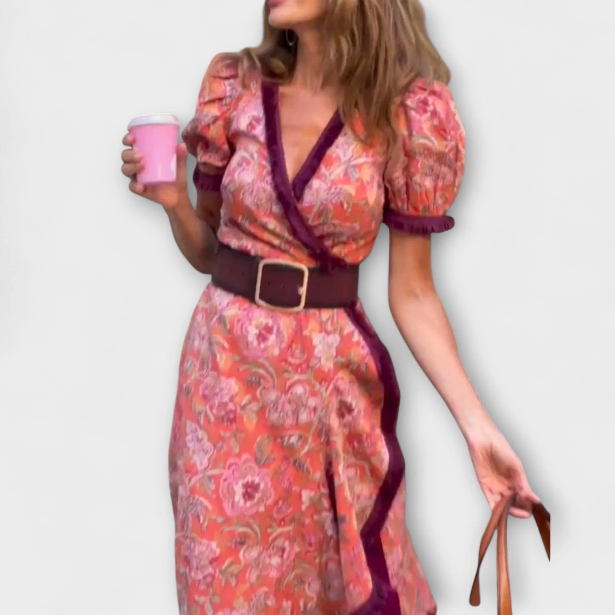 Elegantes Pinkes Maxi-Kleid mit kurzen Ärmeln - Image 2