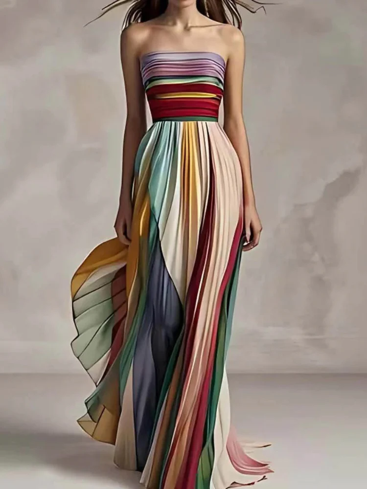 Elegantes plissiertes Bandeau-Sommerkleid für Damen | Maxi - Image 2