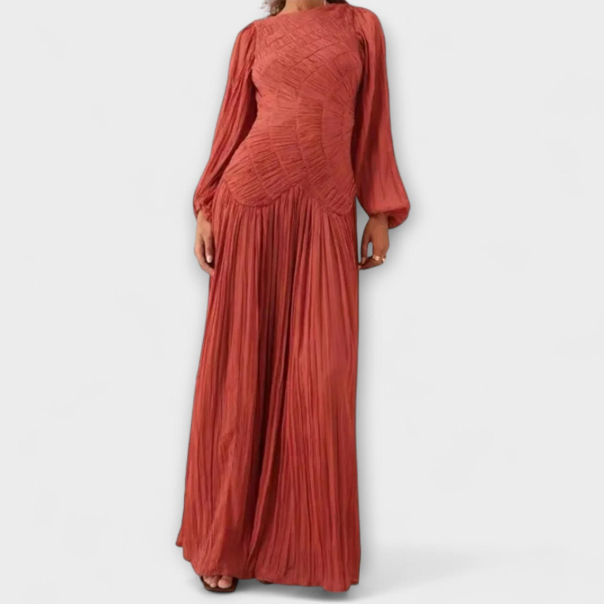 Elegantes Plissiertes Langarmkleid - Image 3