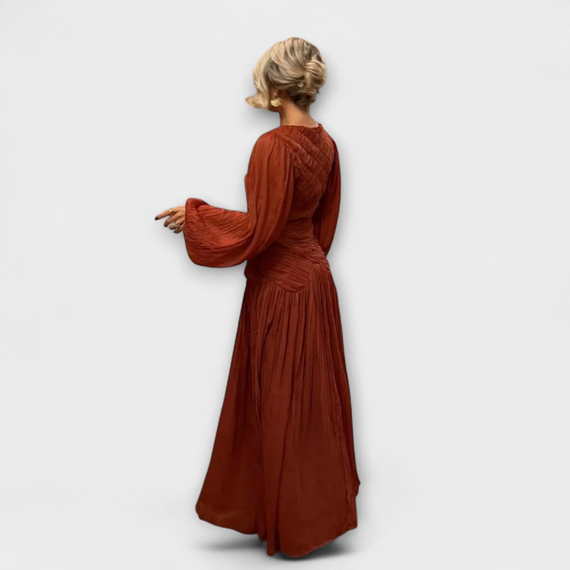 Elegantes Plissiertes Langarmkleid - Image 7