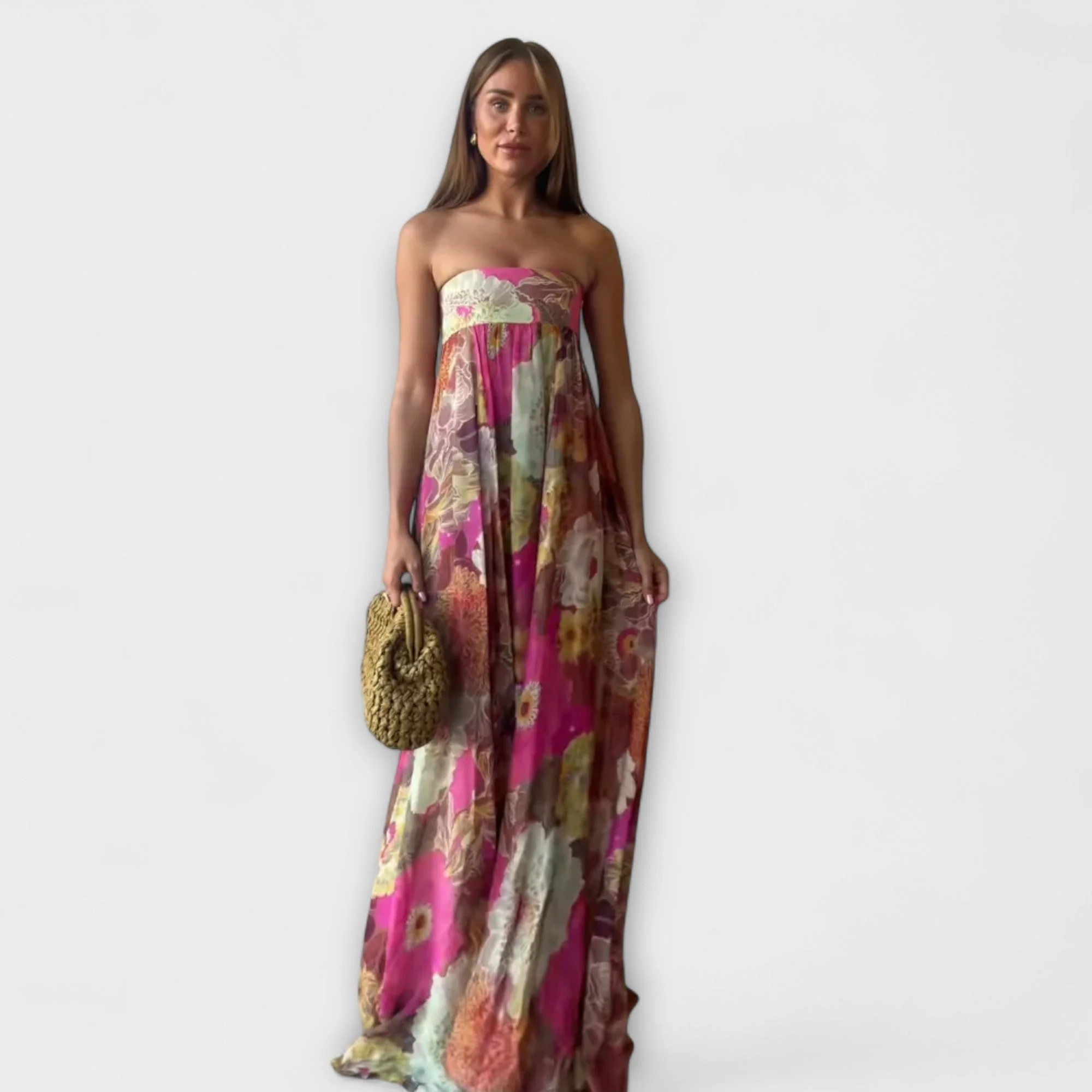 Elegantes Retro Strapless Faltenmaxikleid - Image 2