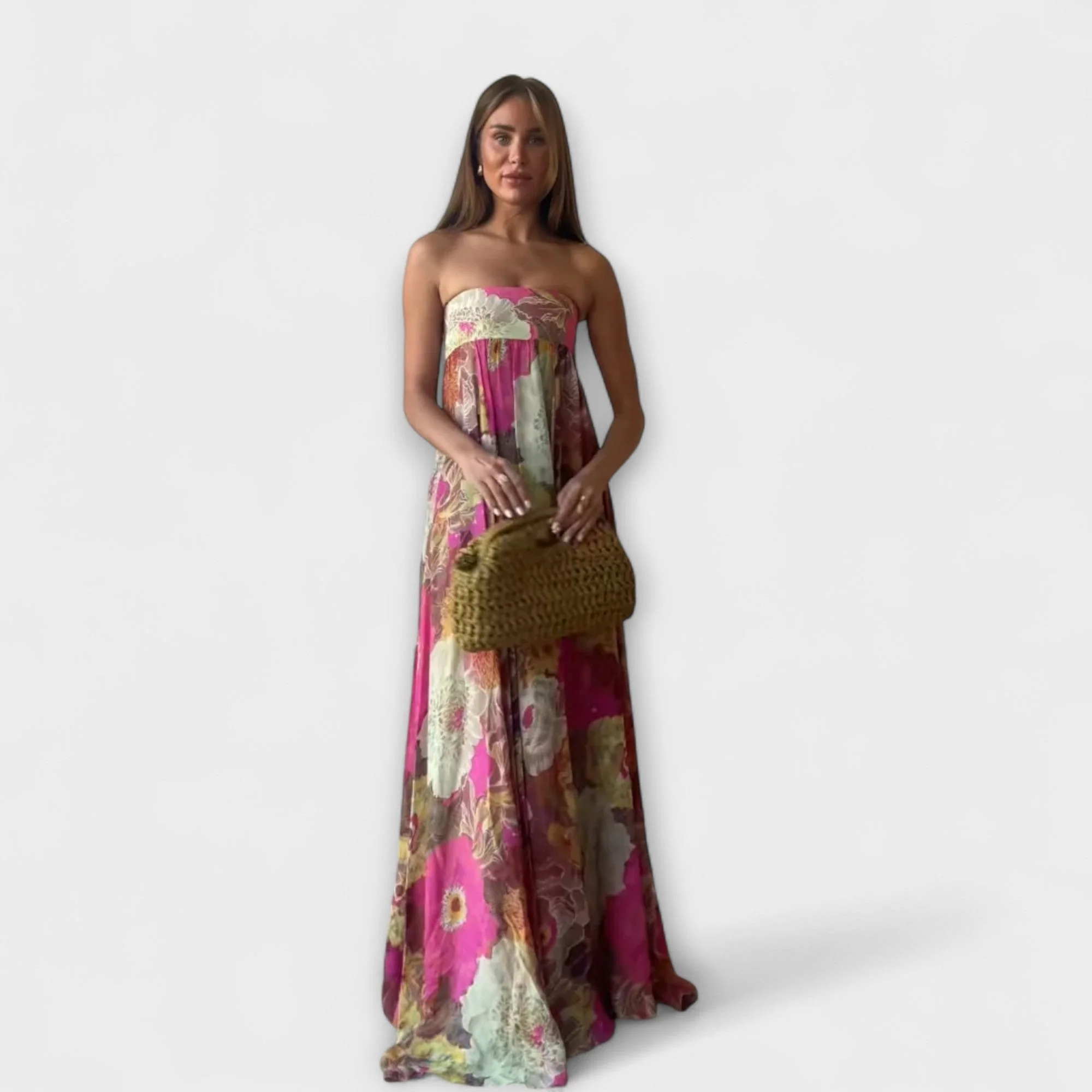 Elegantes Retro Strapless Faltenmaxikleid - Image 3