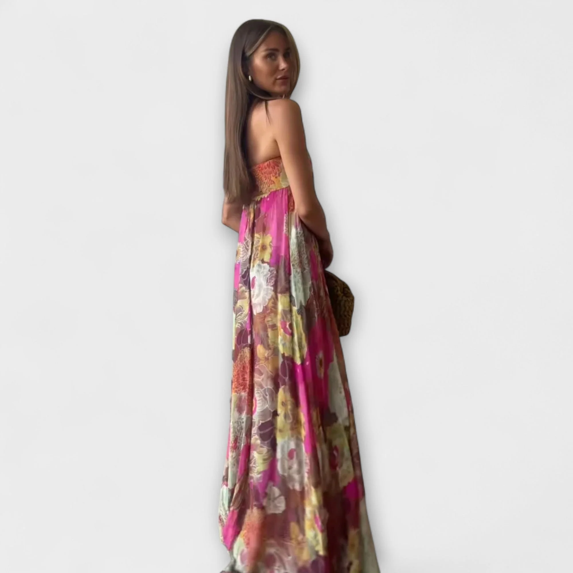Elegantes Retro Strapless Faltenmaxikleid - Image 4