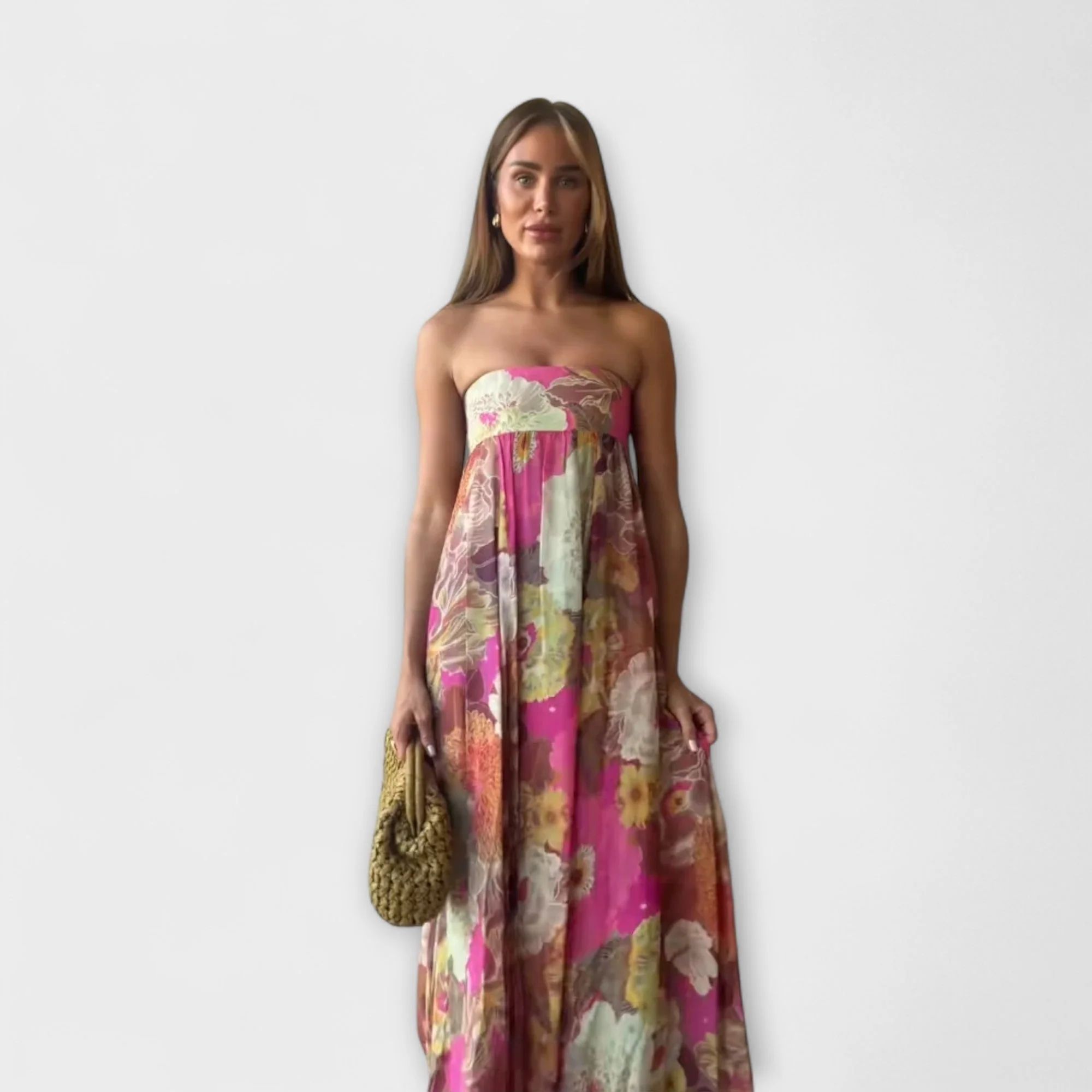Elegantes Retro Strapless Faltenmaxikleid - Image 5