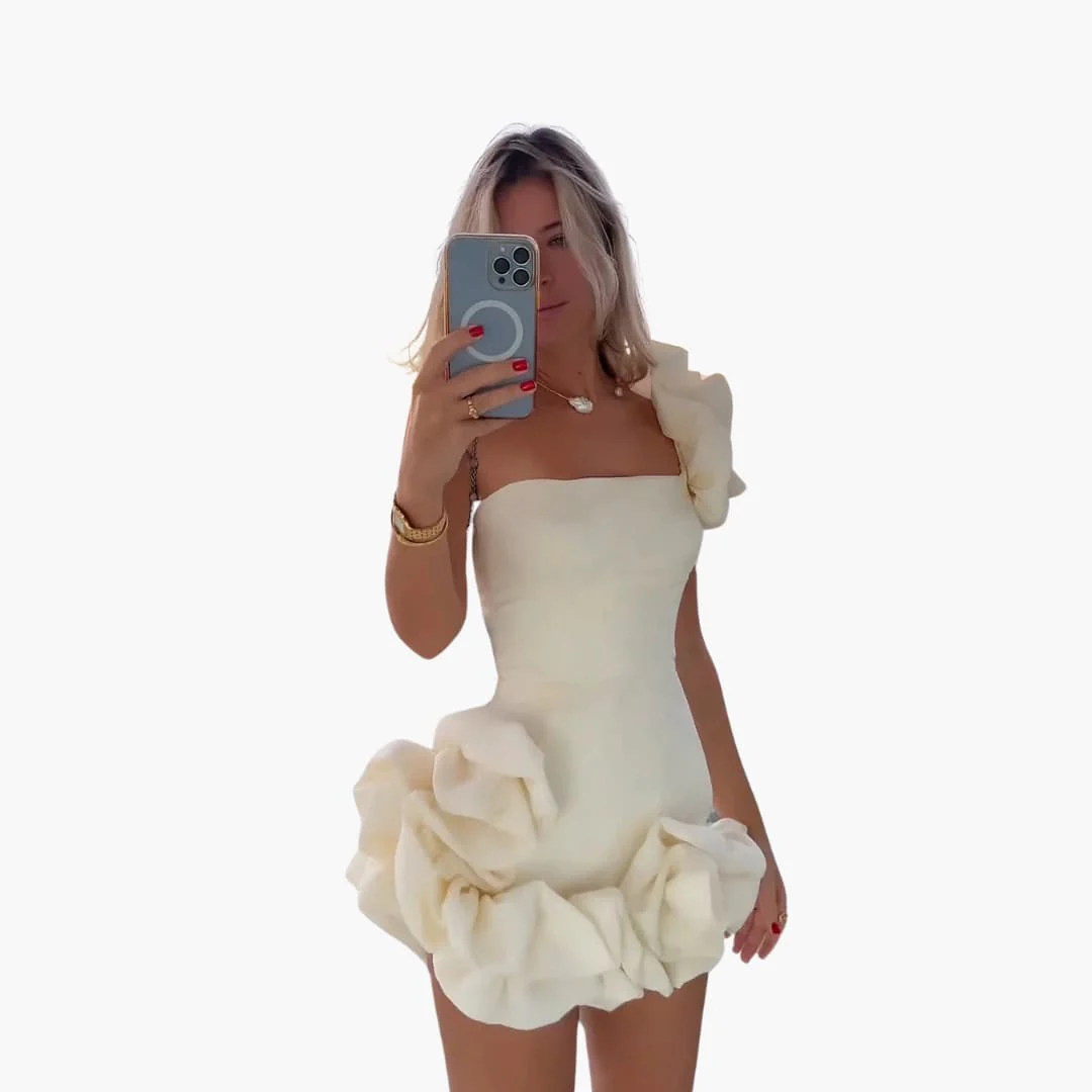 Elegantes Satin-Rüschendress für Frauen - Einseitig Schulterfrei - Image 2