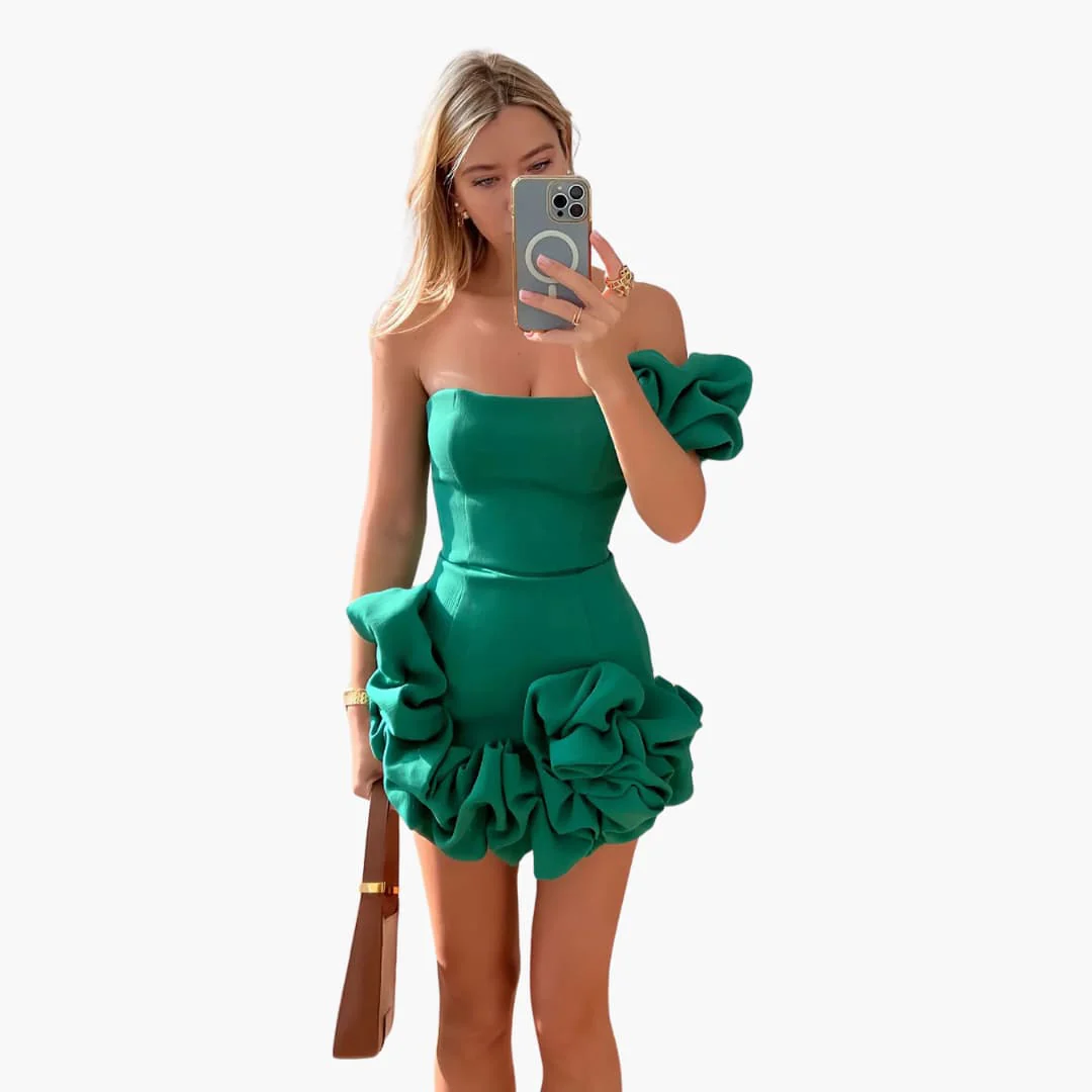 Elegantes Satin-Rüschendress für Frauen - Einseitig Schulterfrei - Image 3