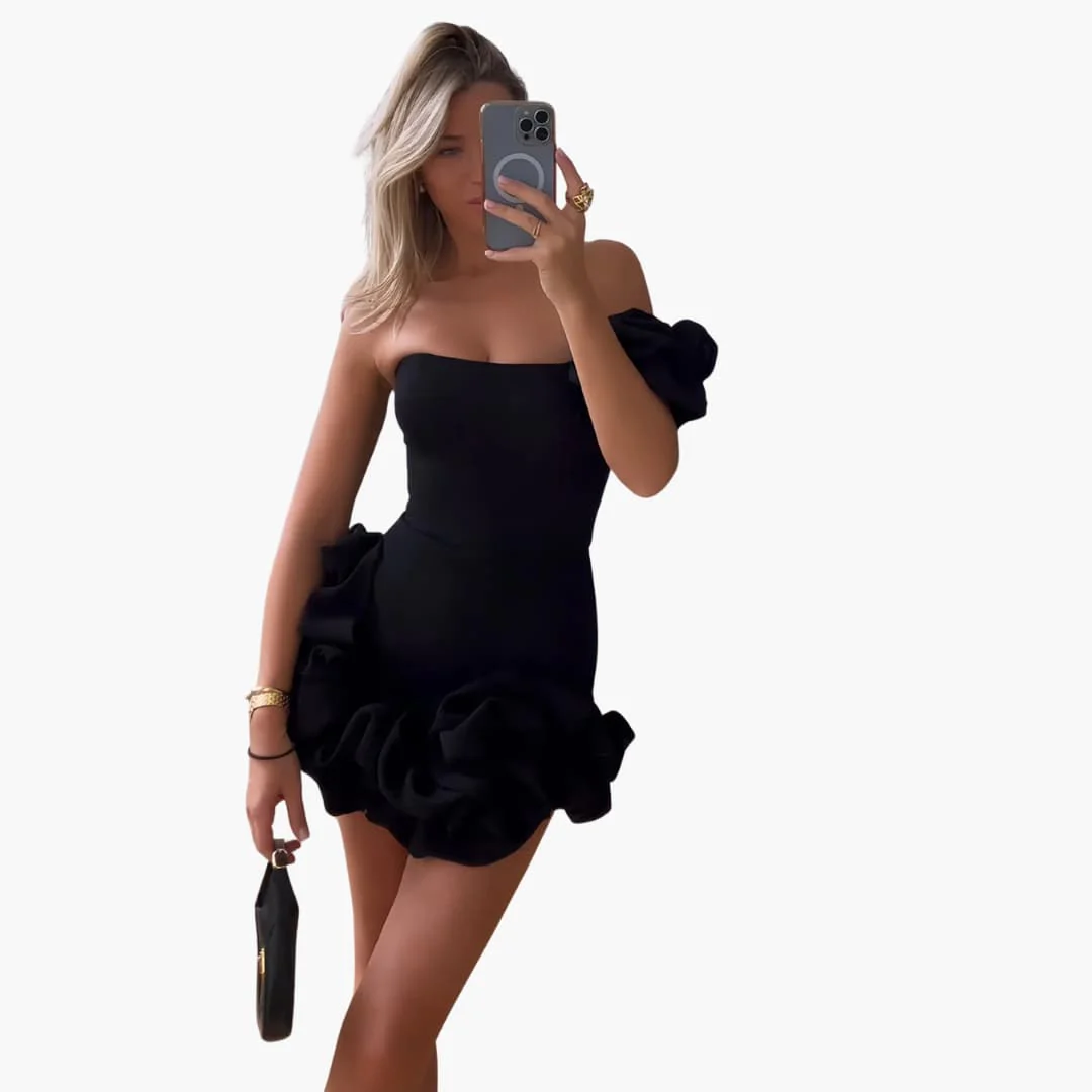 Elegantes Satin-Rüschendress für Frauen - Einseitig Schulterfrei - Image 4