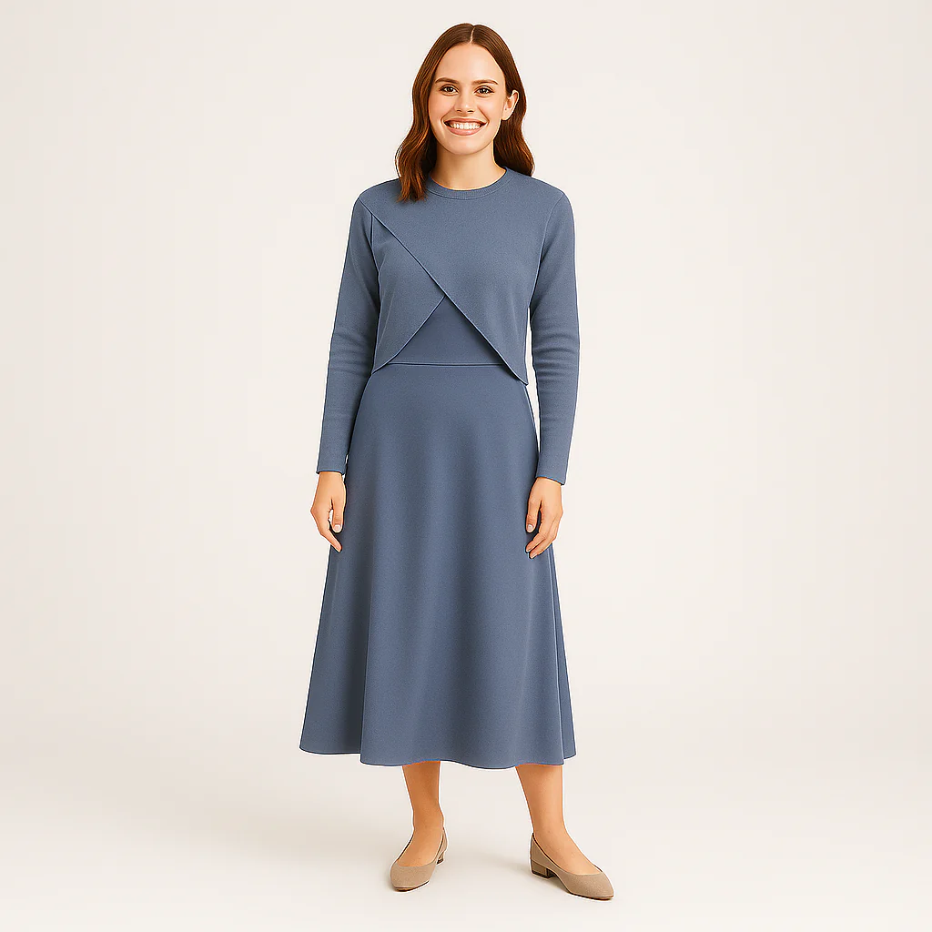 Elegantes Satinkleid - Stricktop-Kombinationsset - Image 11