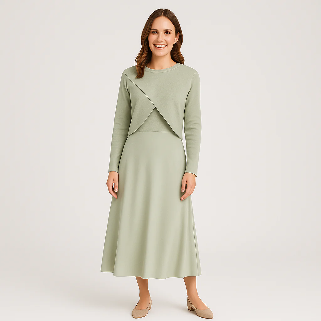 Elegantes Satinkleid - Stricktop-Kombinationsset - Image 6