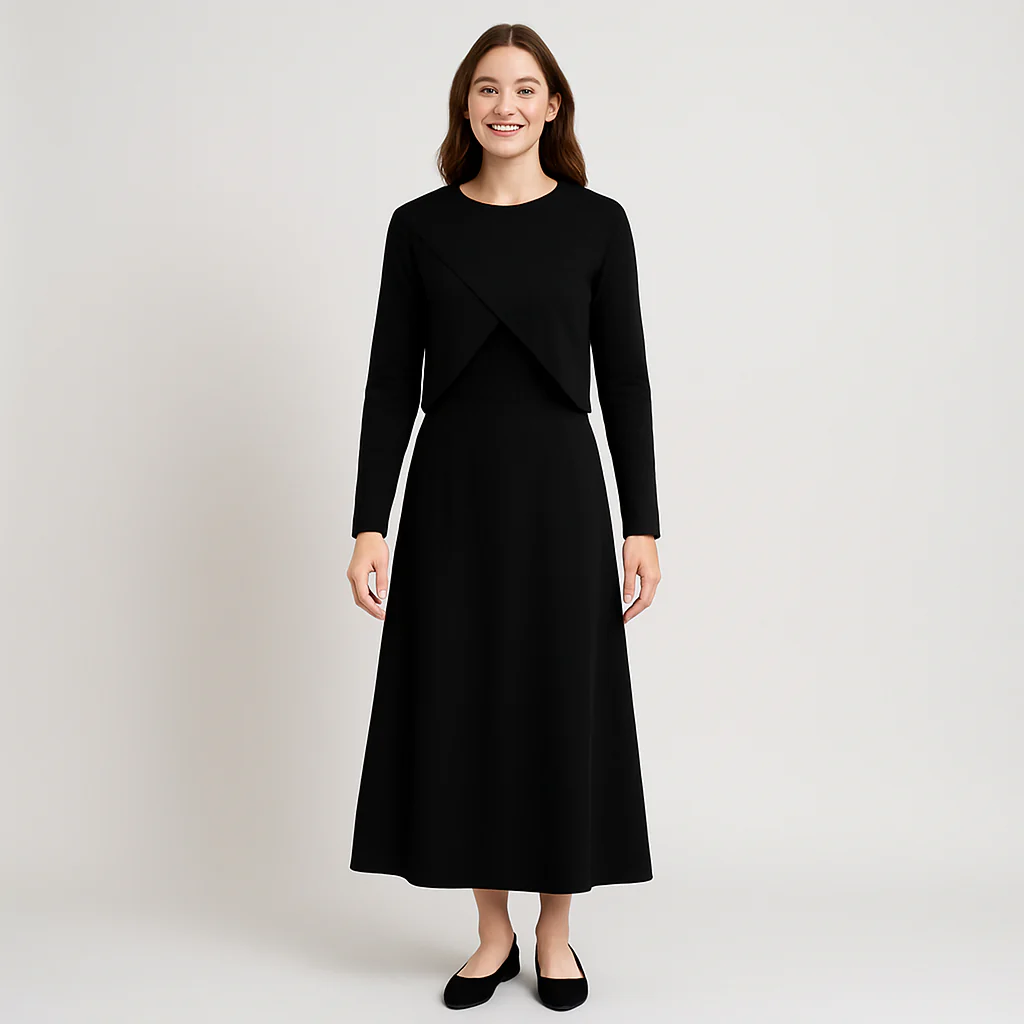 Elegantes Satinkleid - Stricktop-Kombinationsset - Image 8