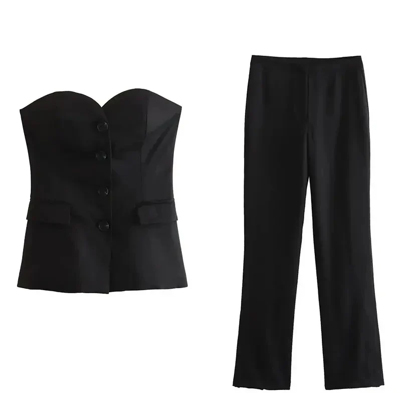 Elegantes Schulterfreies Damen Hosenanzug Set Vintage - Image 12