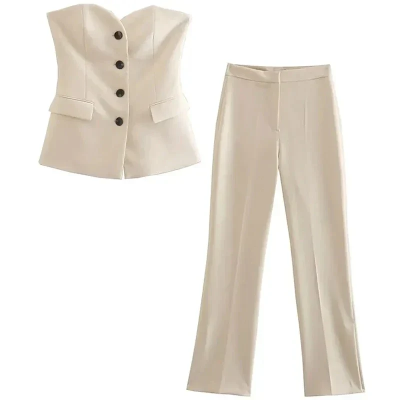 Elegantes Schulterfreies Damen Hosenanzug Set Vintage - Image 5
