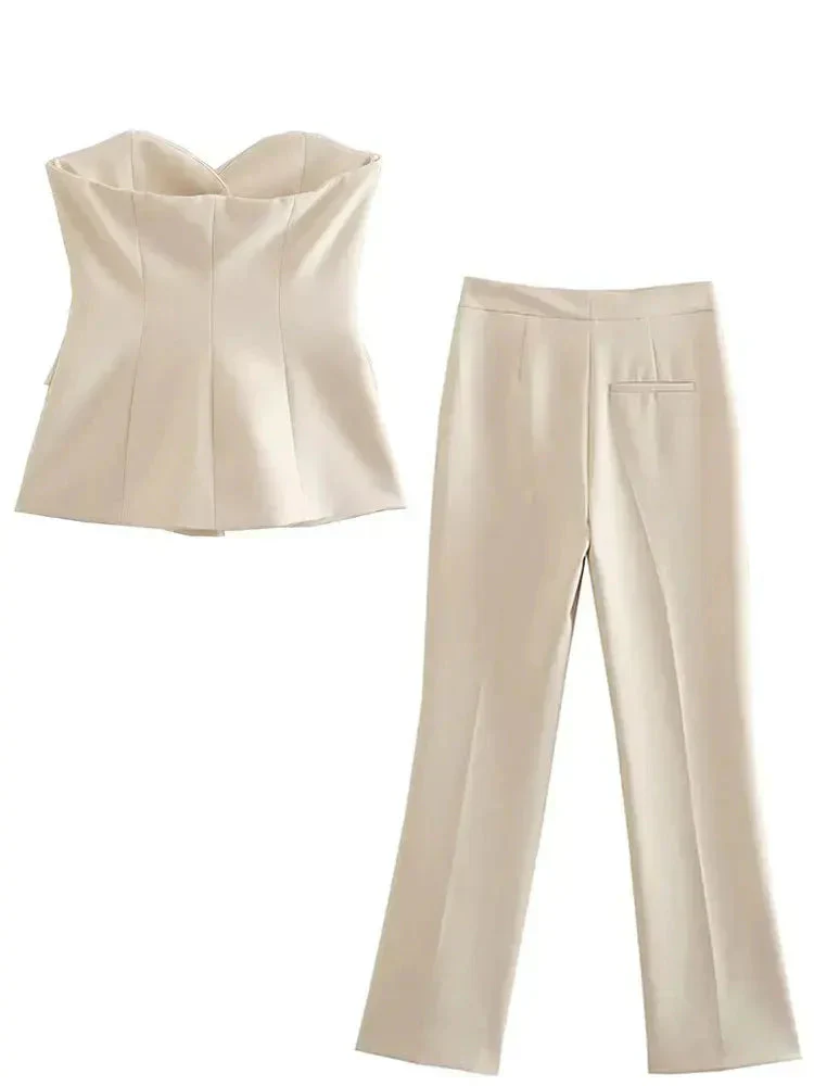Elegantes Schulterfreies Damen Hosenanzug Set Vintage - Image 7