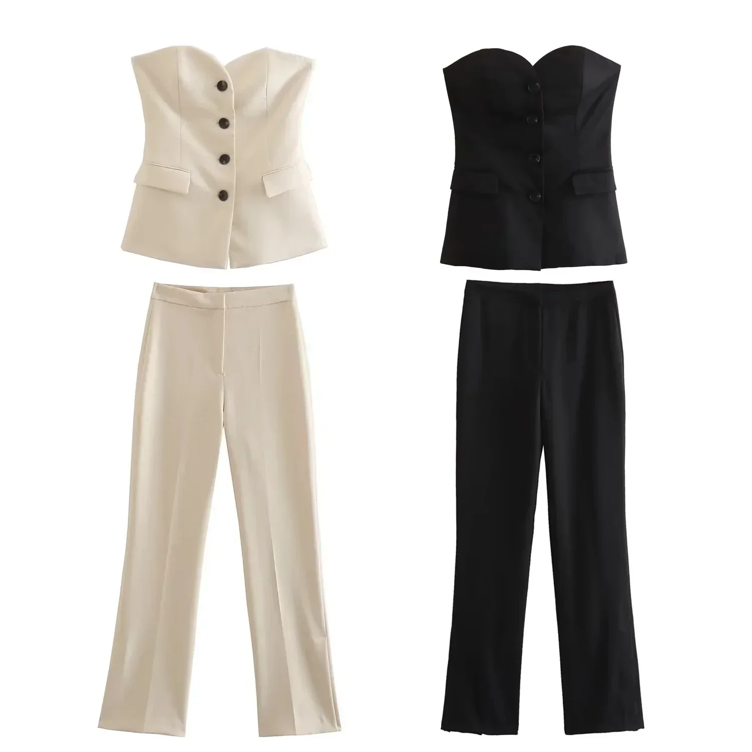 Elegantes Schulterfreies Damen Hosenanzug Set Vintage - Image 8