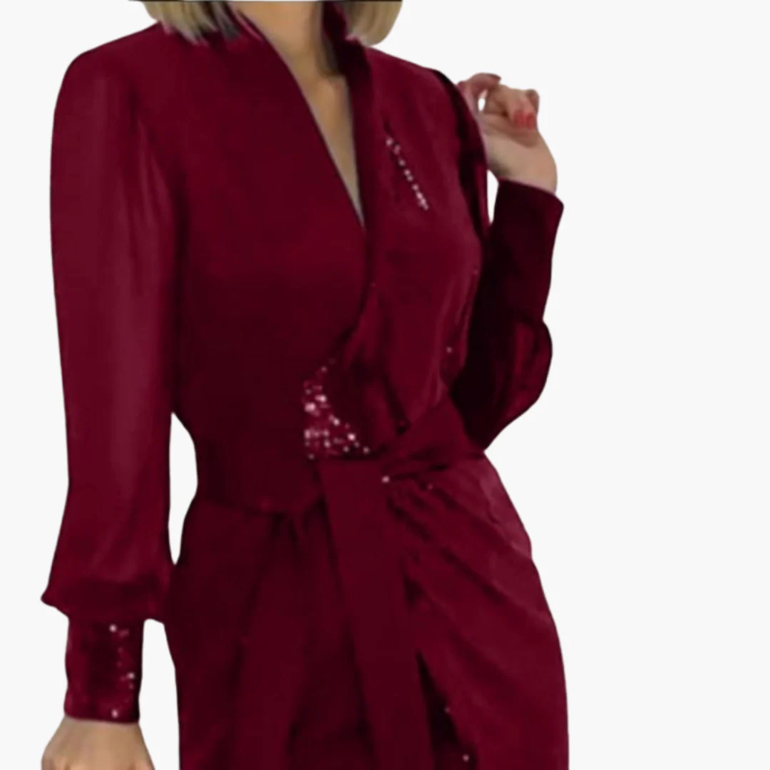 Elegantes schwarzes Kleid für Damen mit Pailletten und langen Ärmeln - Image 3