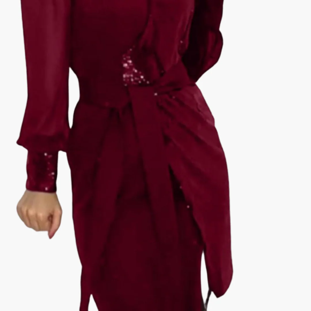 Elegantes schwarzes Kleid für Damen mit Pailletten und langen Ärmeln - Image 4