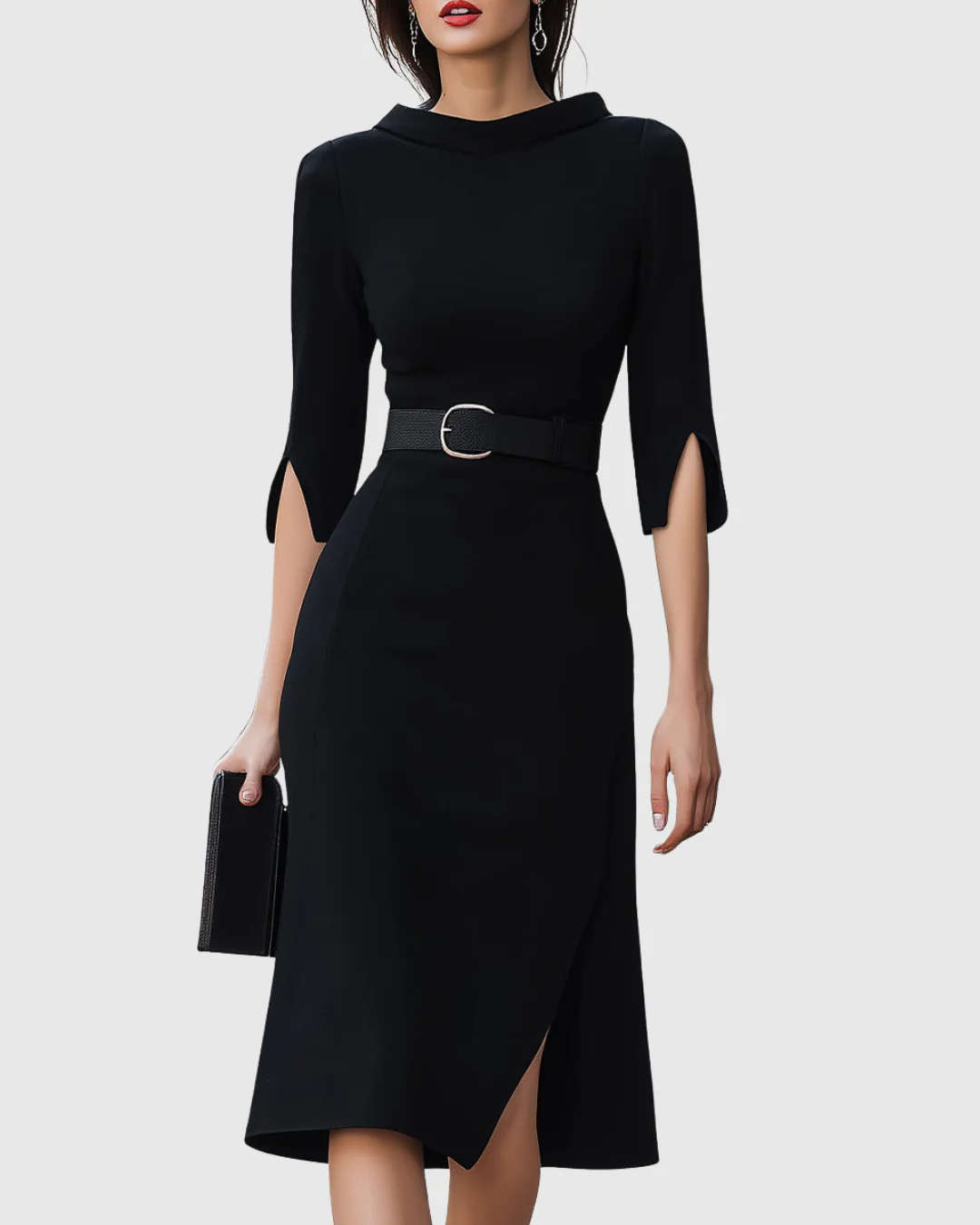 Elegantes schwarzes Midi-Kleid für Frauen – Zeitlose Raffinesse für jeden Anlass - Image 4