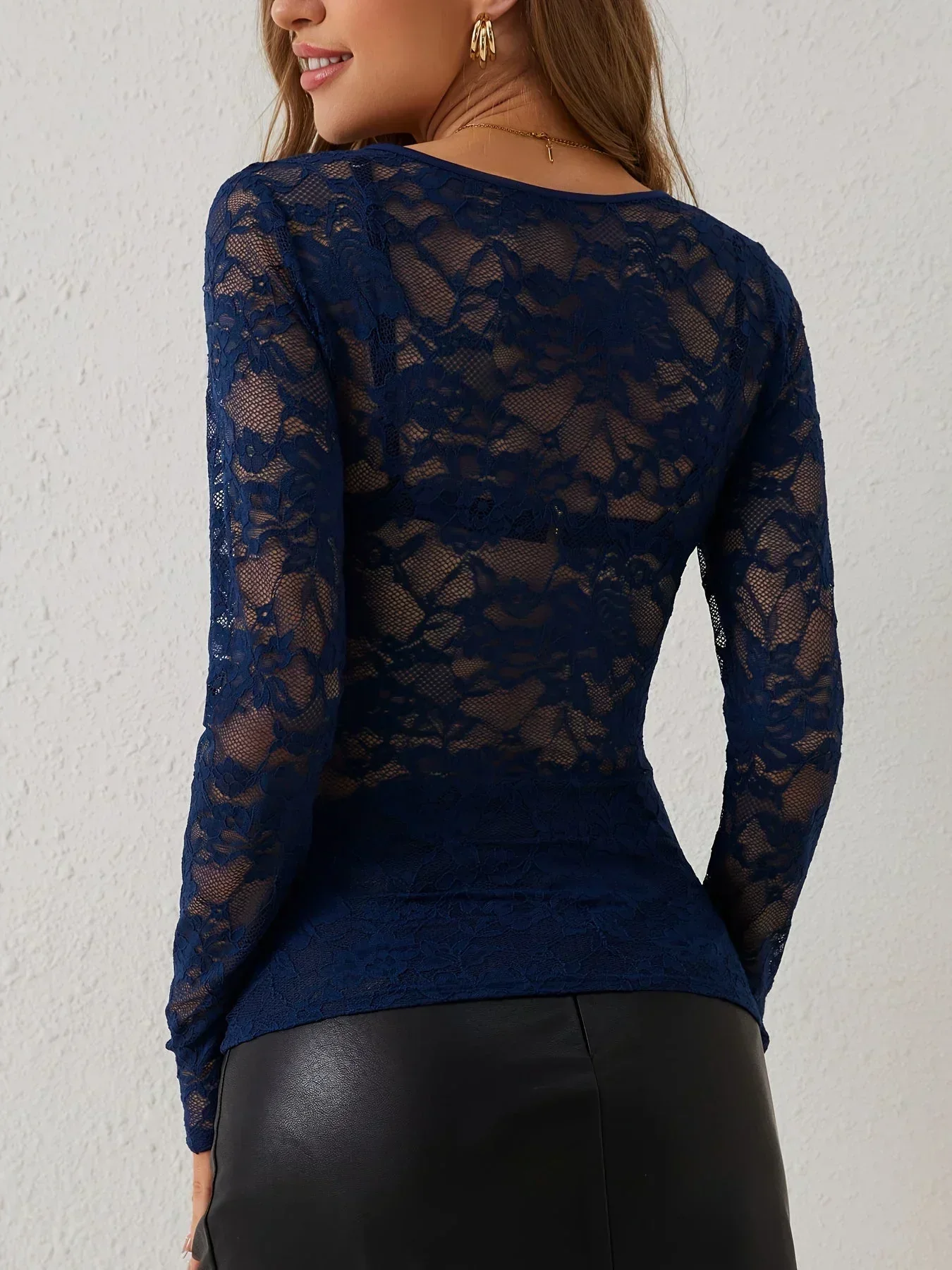 Diana | Damen Elegantes Spitzenkleid Langarm V-Ausschnitt – Spitze Kleid Langarm 2026 - Image 4