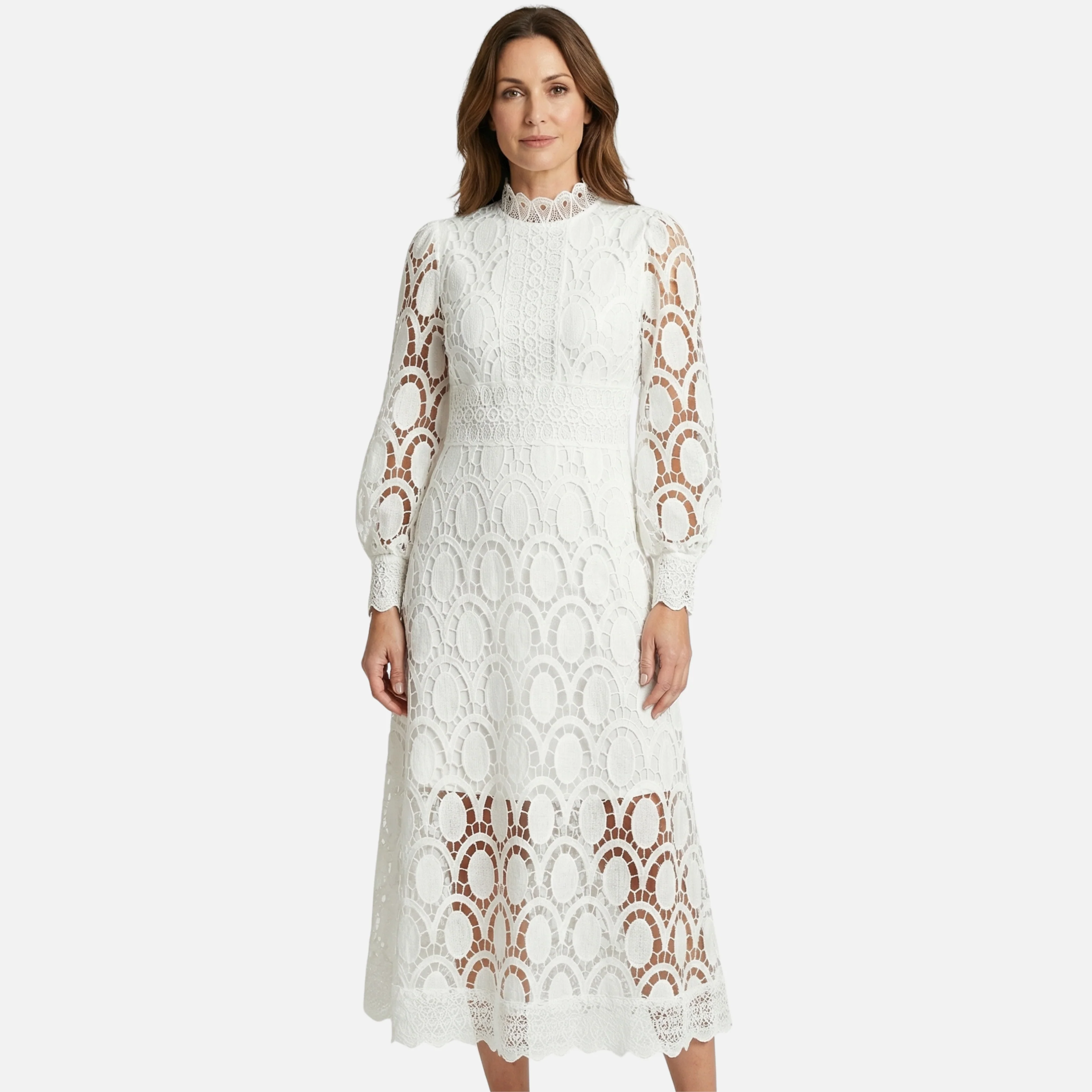 Cäcilia | Damen Elegantes Spitzenkleid Hochgeschlossen Midi A-Linie – Spitzen A-Linie - Image 2