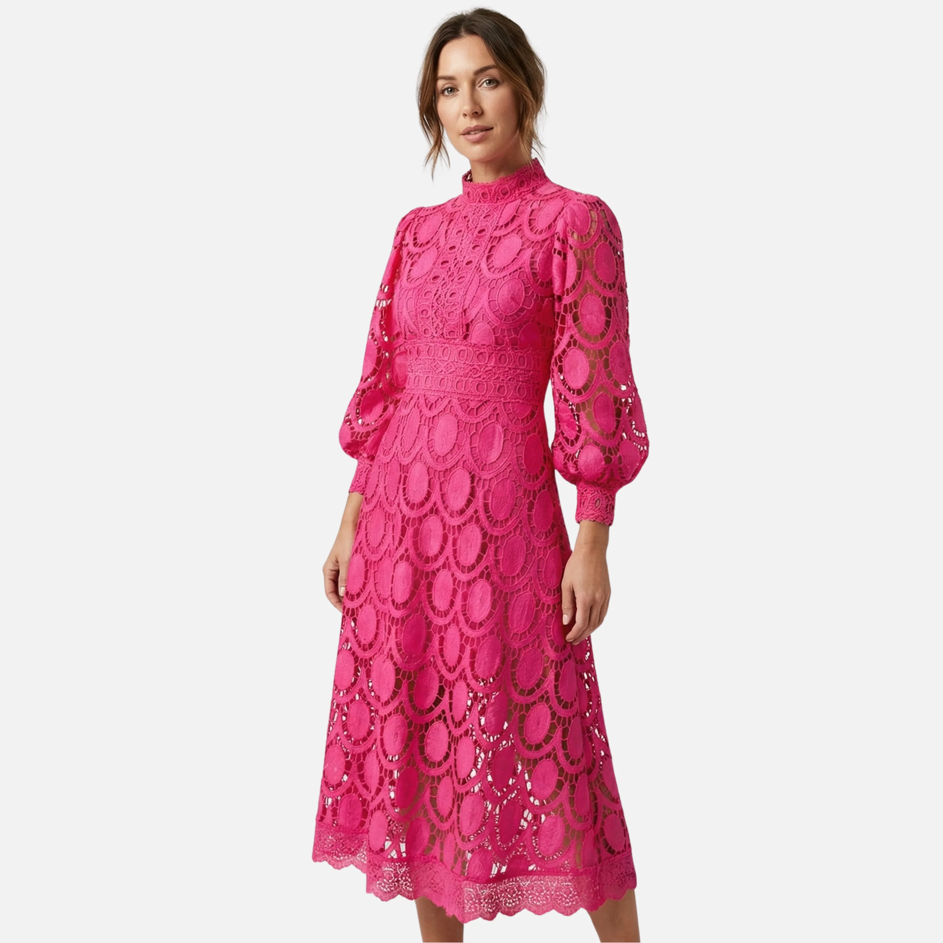 Cäcilia | Damen Elegantes Spitzenkleid Hochgeschlossen Midi A-Linie – Spitzen A-Linie - Image 3