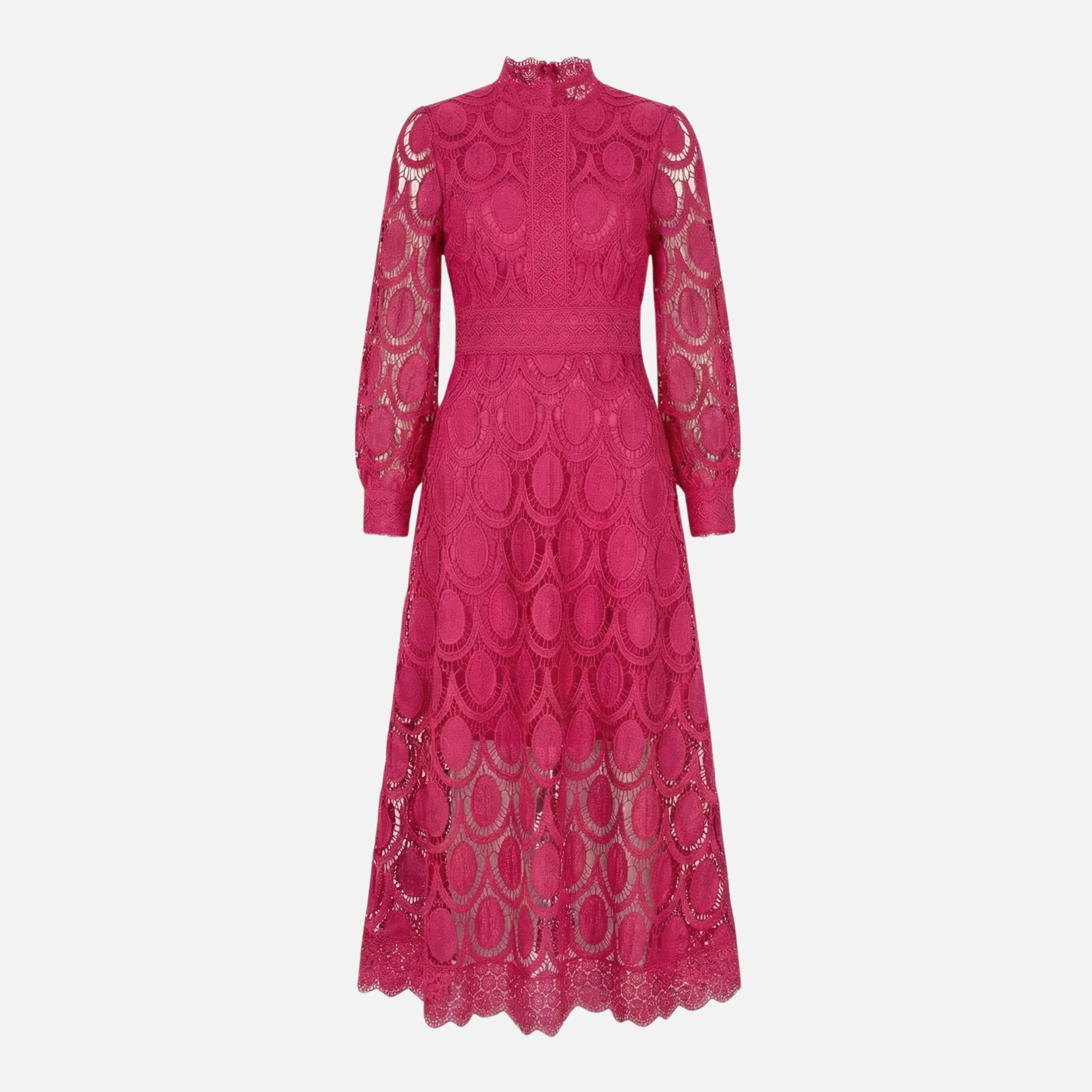 Cäcilia | Damen Elegantes Spitzenkleid Hochgeschlossen Midi A-Linie – Spitzen A-Linie - Image 9
