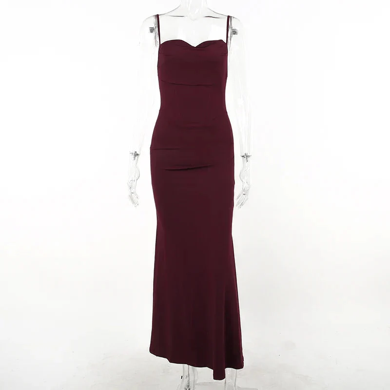 Elegantes tailliertes langes Damenkleid mit dünnen Trägern - Image 3