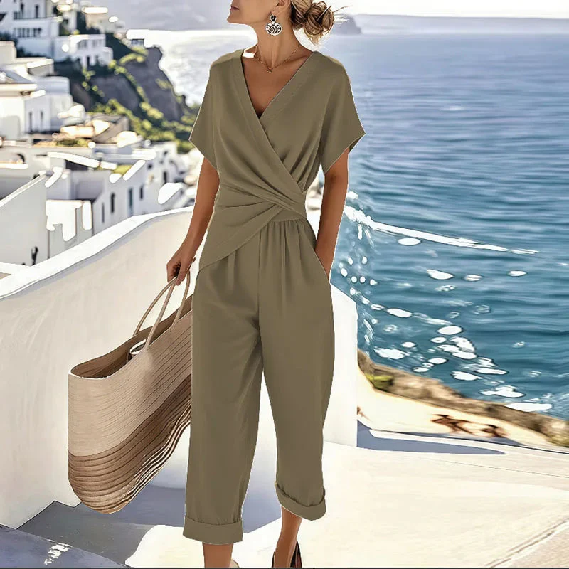 Elegantes Zweiteiliges Damen Set – Wickeloberteil und Maßgeschneiderte Hose für Stilvolle Anlässe - Image 3