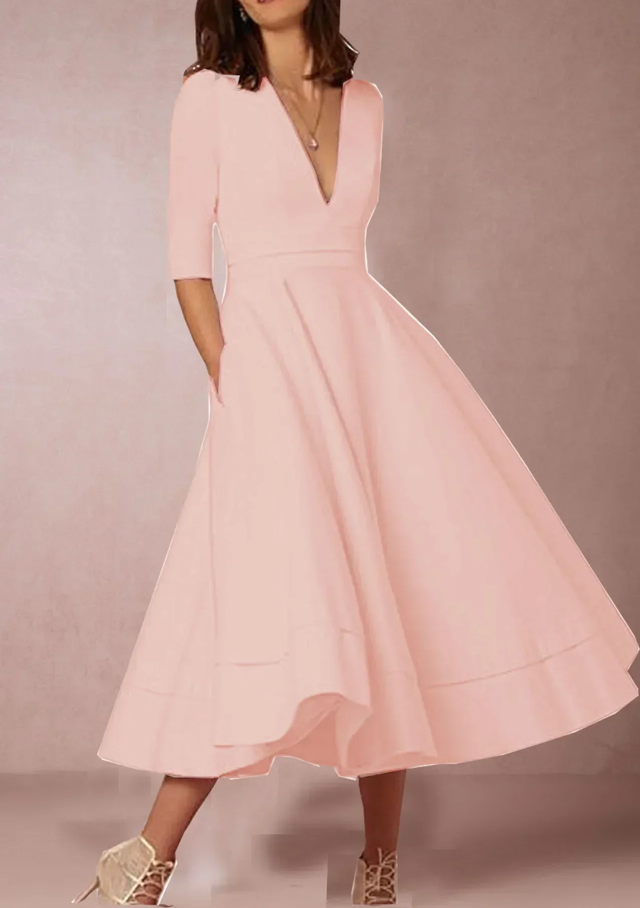 Elena – Feminines Fließendes Damen Midikleid mit V-Ausschnitt - Image 10