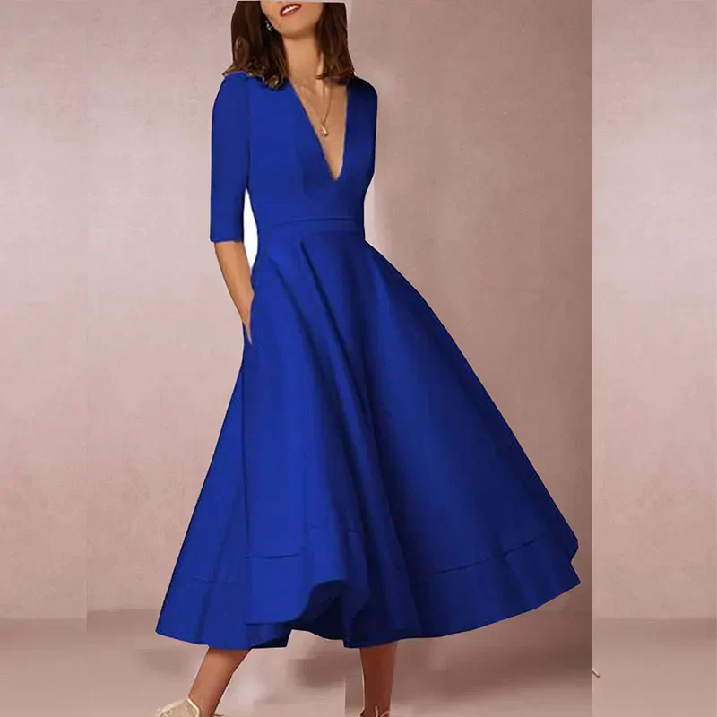 Elena – Feminines Fließendes Damen Midikleid mit V-Ausschnitt - Image 12
