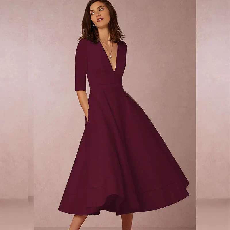 Elena – Feminines Fließendes Damen Midikleid mit V-Ausschnitt - Image 13